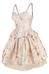 Peach Blossom Corset & Skirt Set with Birds and Butterflies