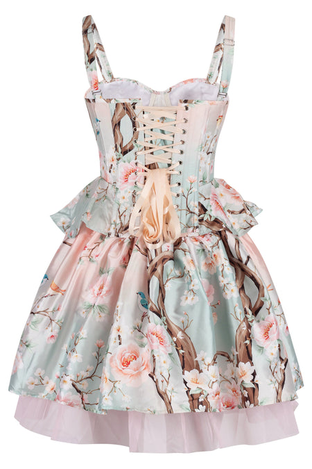 Blossom Grove Corset & Skirt Set with Pastel Florals and Songbirds