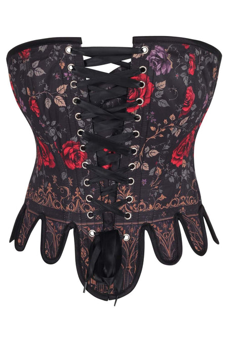 Dark Rose Gothic Lace-Up Corset with Petal Hem