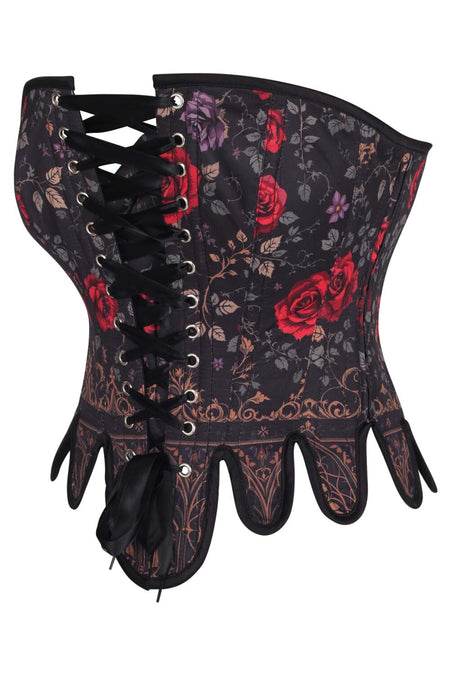 Dark Rose Gothic Lace-Up Corset with Petal Hem