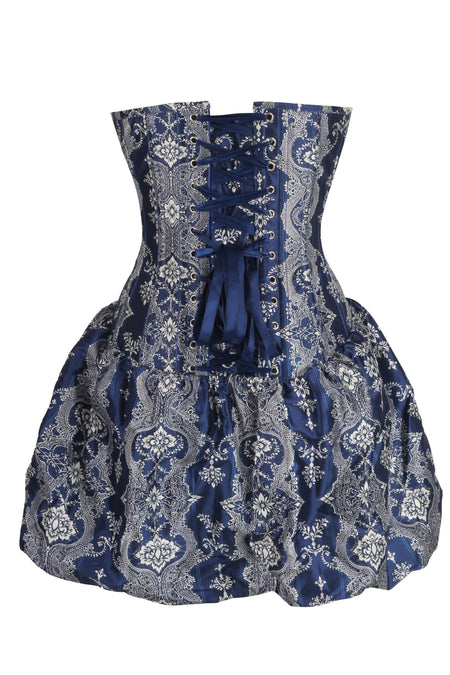 Midnight Blue Baroque Corset Dress with Bubble Skirt