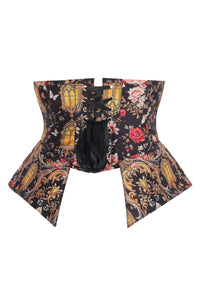 Gothic Cathedral Print Underbust Corset with Peplum Skirt Panels